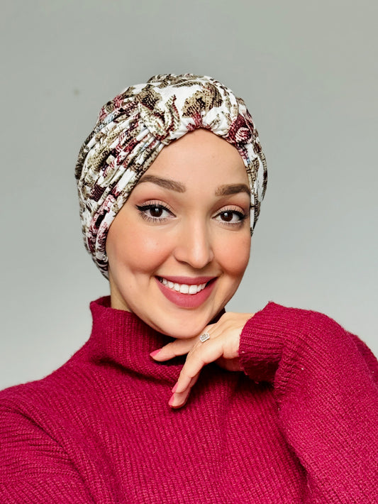 Turban Floral Taupe Bordeaux