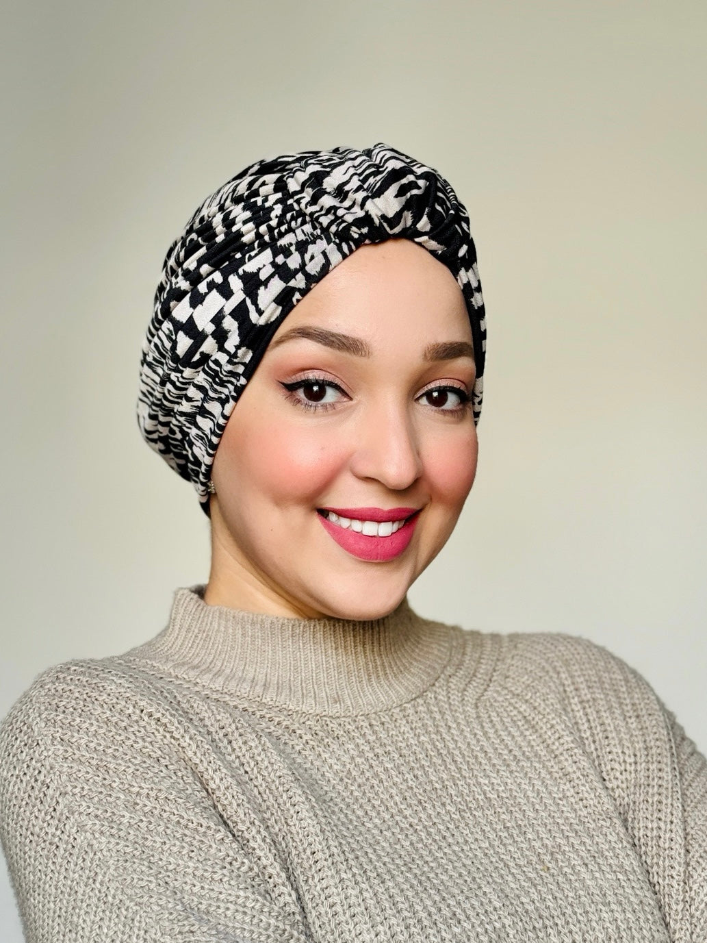 Turban Léopard Noir & Taupe