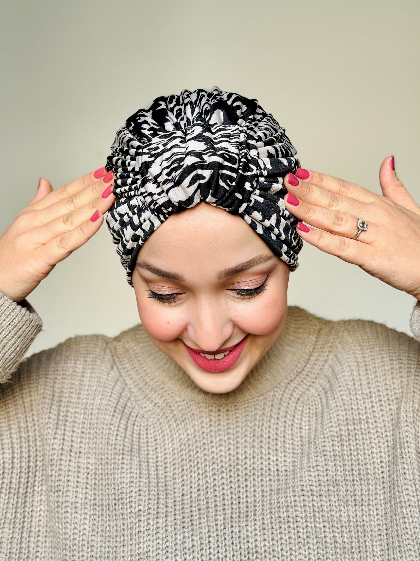 Turban Léopard Noir & Taupe