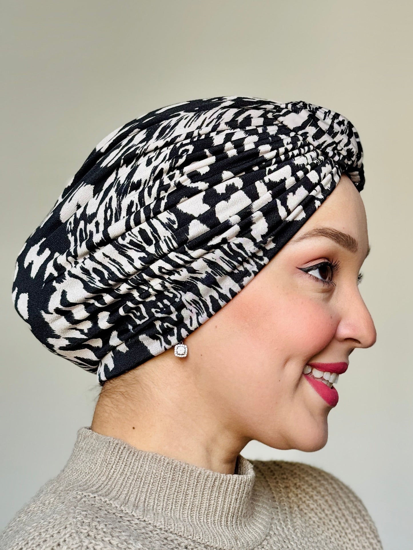 Turban Léopard Noir & Taupe