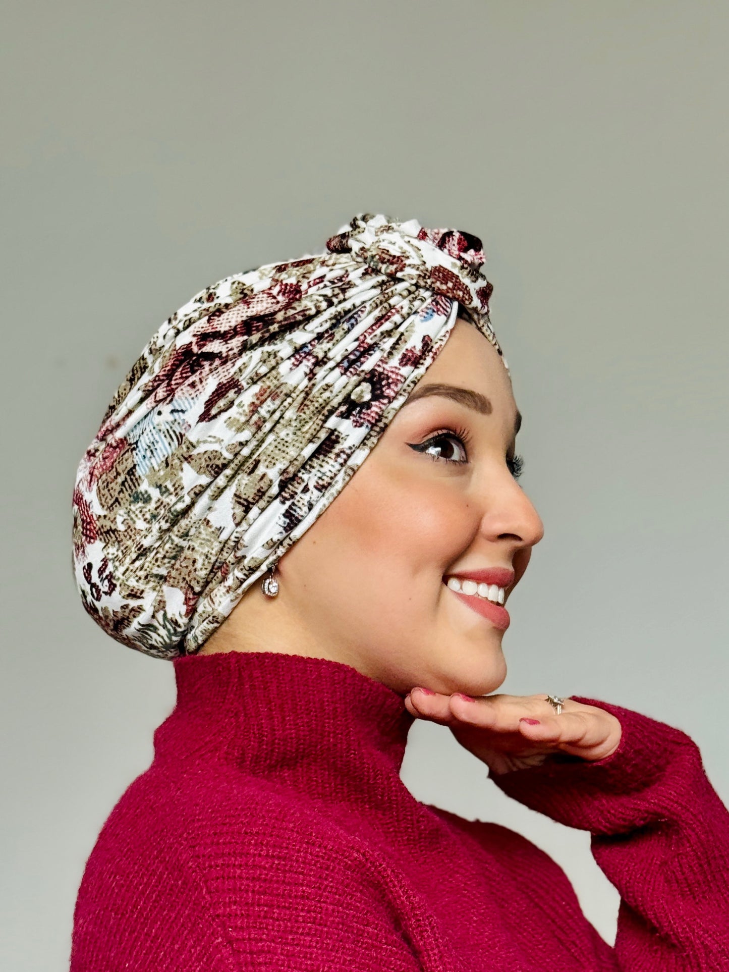 Turban Floral Taupe Bordeaux