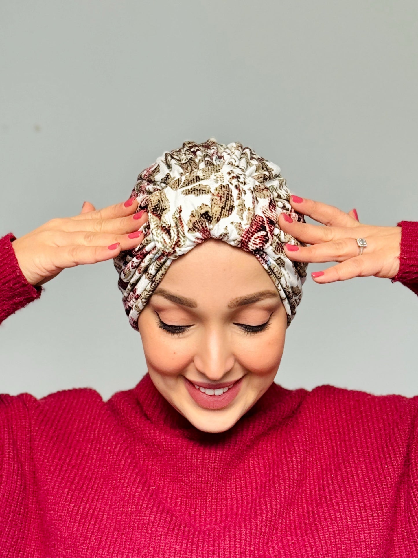 Turban Floral Taupe Bordeaux