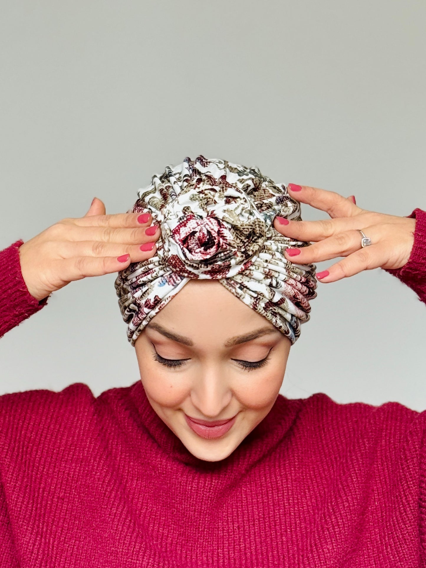 Turban Floral Taupe Bordeaux